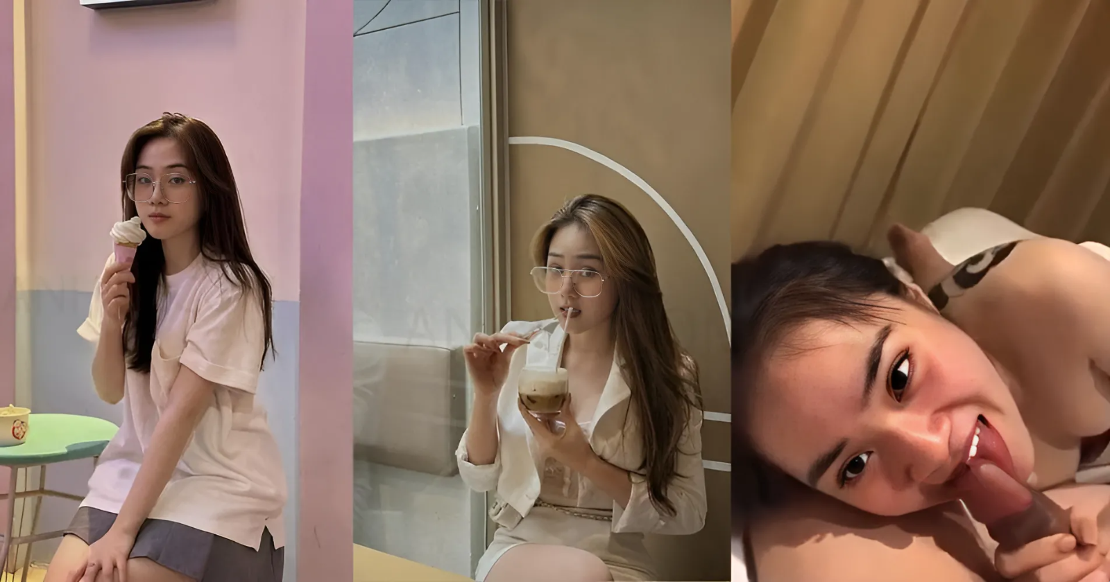 Si Dinh Minh Huyen ay kumakain ng ice cream